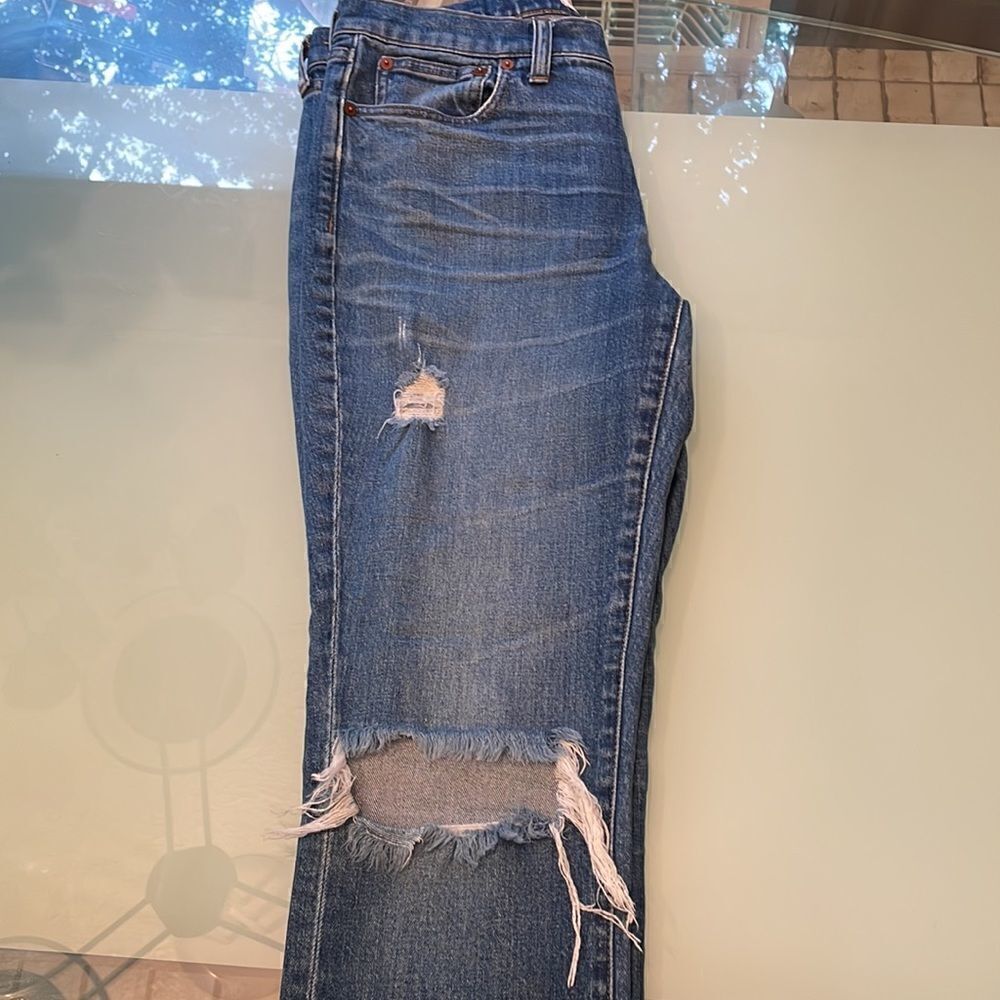 Madewell jeans 27 the slim boyjean blue distressed including crutch area - Picture 11 of 14